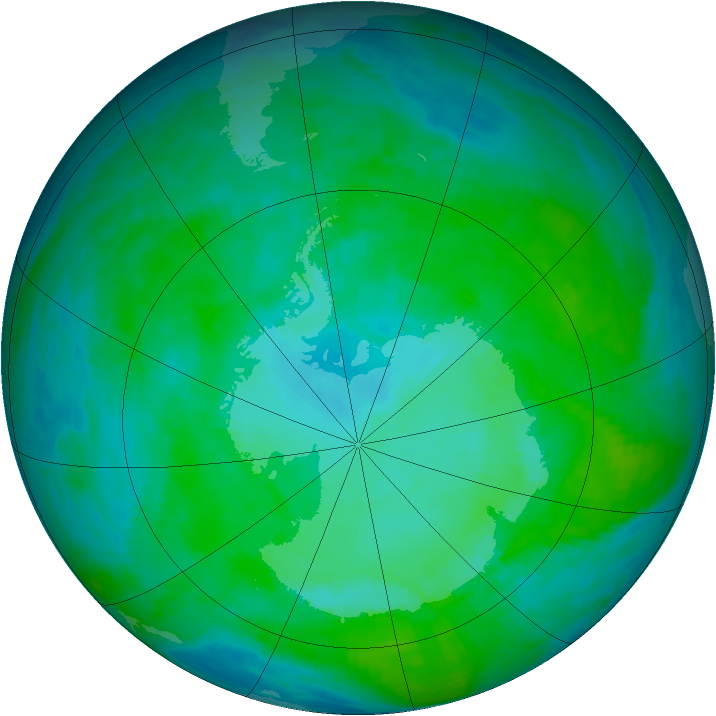 Antarctic ozone map for 02 January 1991
